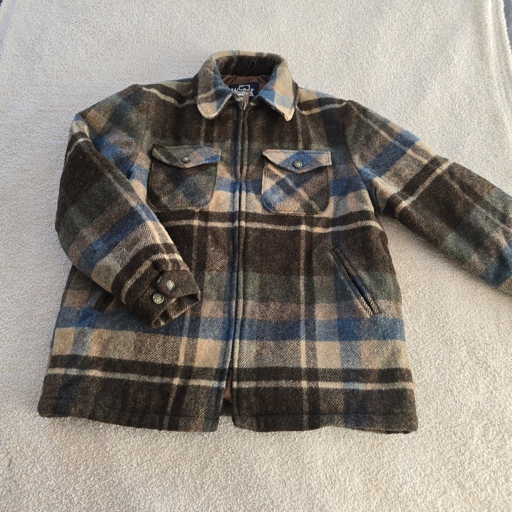 Vintage Woolrich Plaid Wool Blend Coat Jacket Style 16058 Sz Adult L USA Made